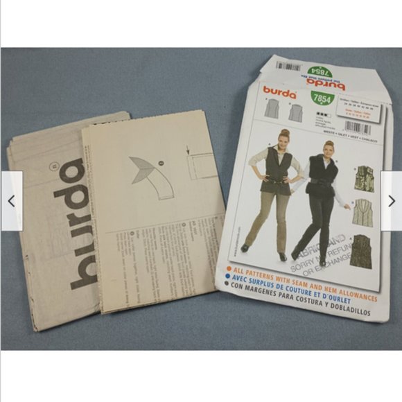 UNCUT Burda Pattern 7854 Quilted*Wool*Fake Fur Winter Fitted Vest collar Sz 8-20 - Picture 2 of 3